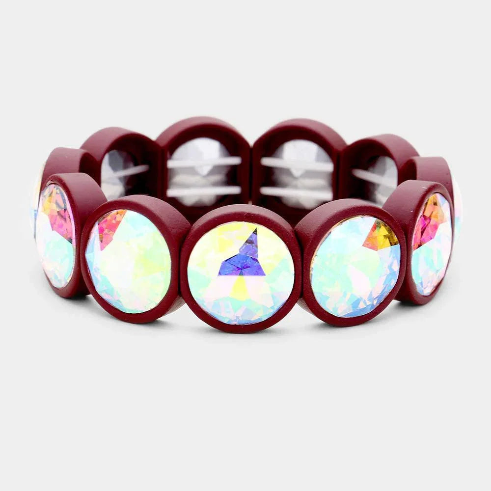 Burgundy Crystal Stone Resin Bezel Trim Stretch Bracelet - Jewelry Store by Erik Rayo