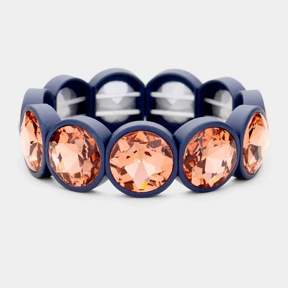 Peach Crystal Stone Resin Bezel Trim Stretch Bracelet - Jewelry Store by Erik Rayo