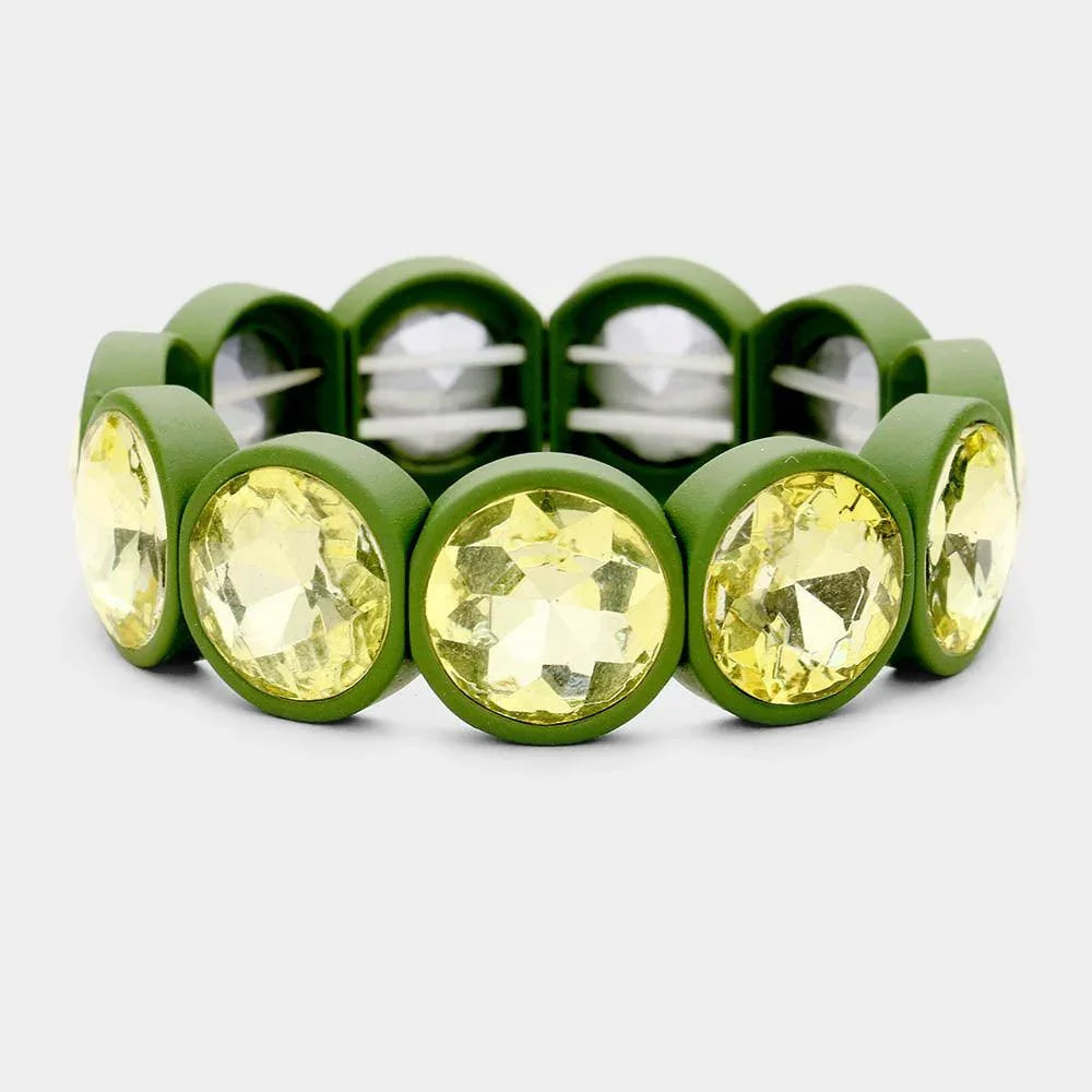 Yellow Crystal Stone Resin Bezel Trim Stretch Bracelet - Jewelry Store by Erik Rayo