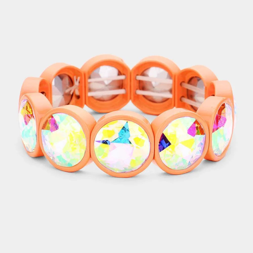 Peach Crystal Stone Resin Bezel Trim Stretch Bracelet - Jewelry Store by Erik Rayo