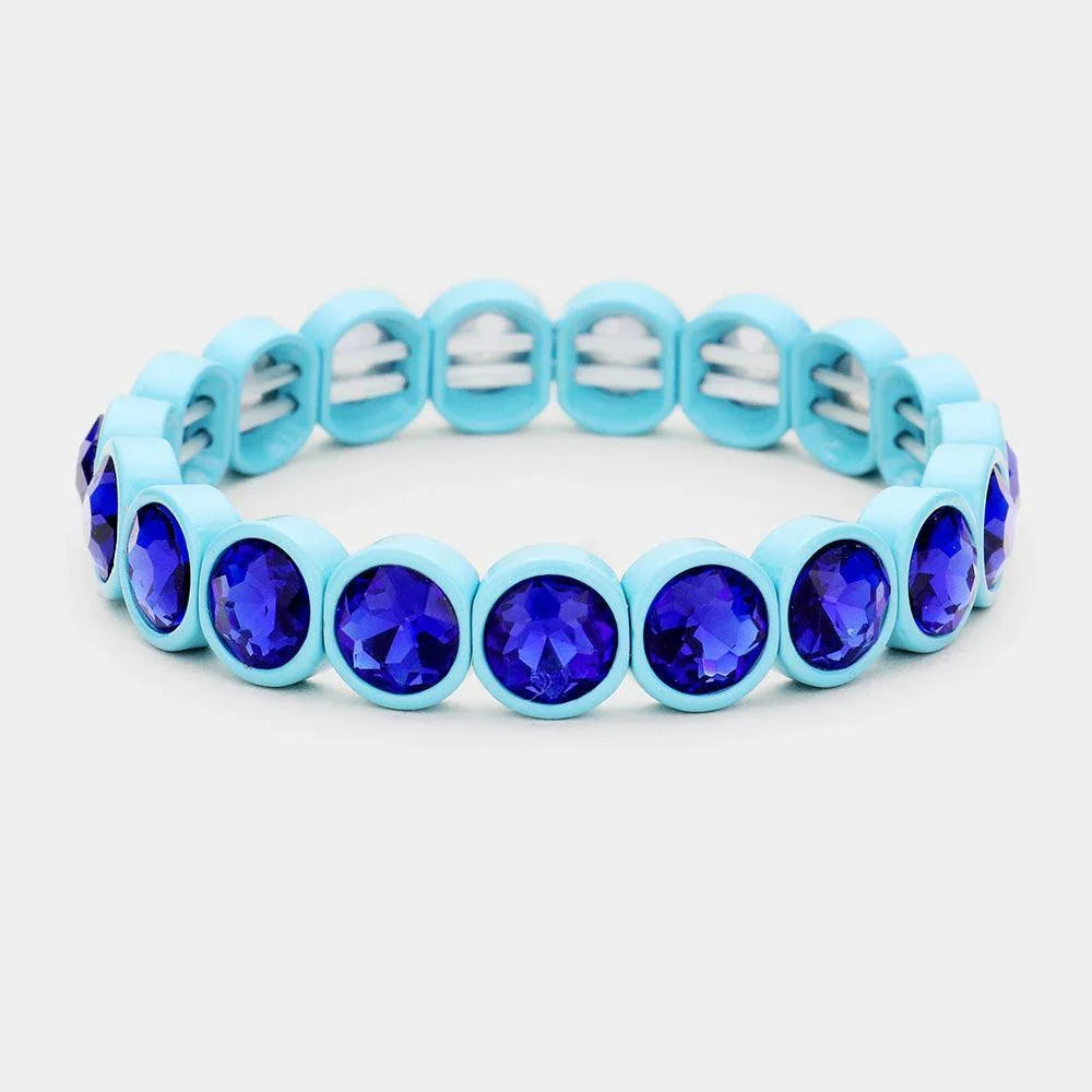 Blue Crystal Stone Resin Bezel Trim Stretch Bracelet - Jewelry Store by Erik Rayo
