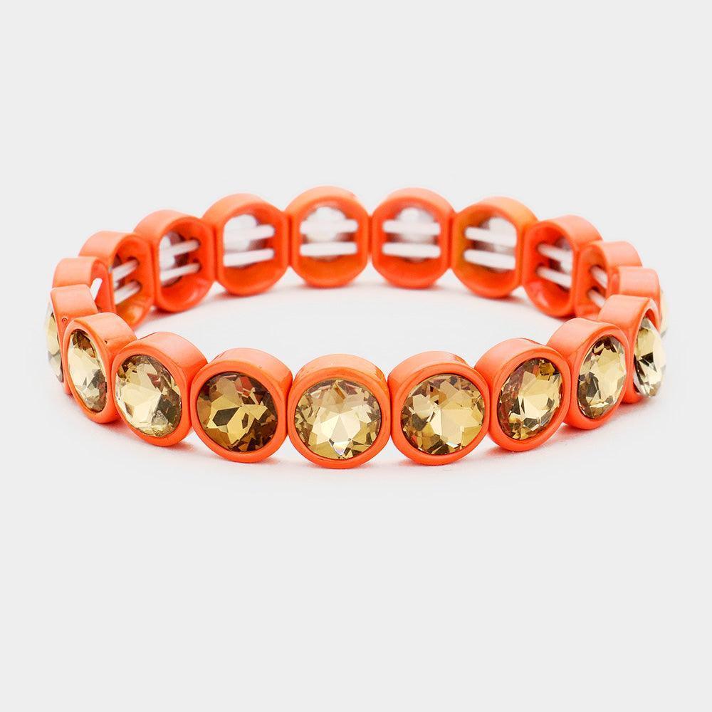 Orange Crystal Stone Resin Bezel Trim Stretch Bracelet - Jewelry Store by Erik Rayo