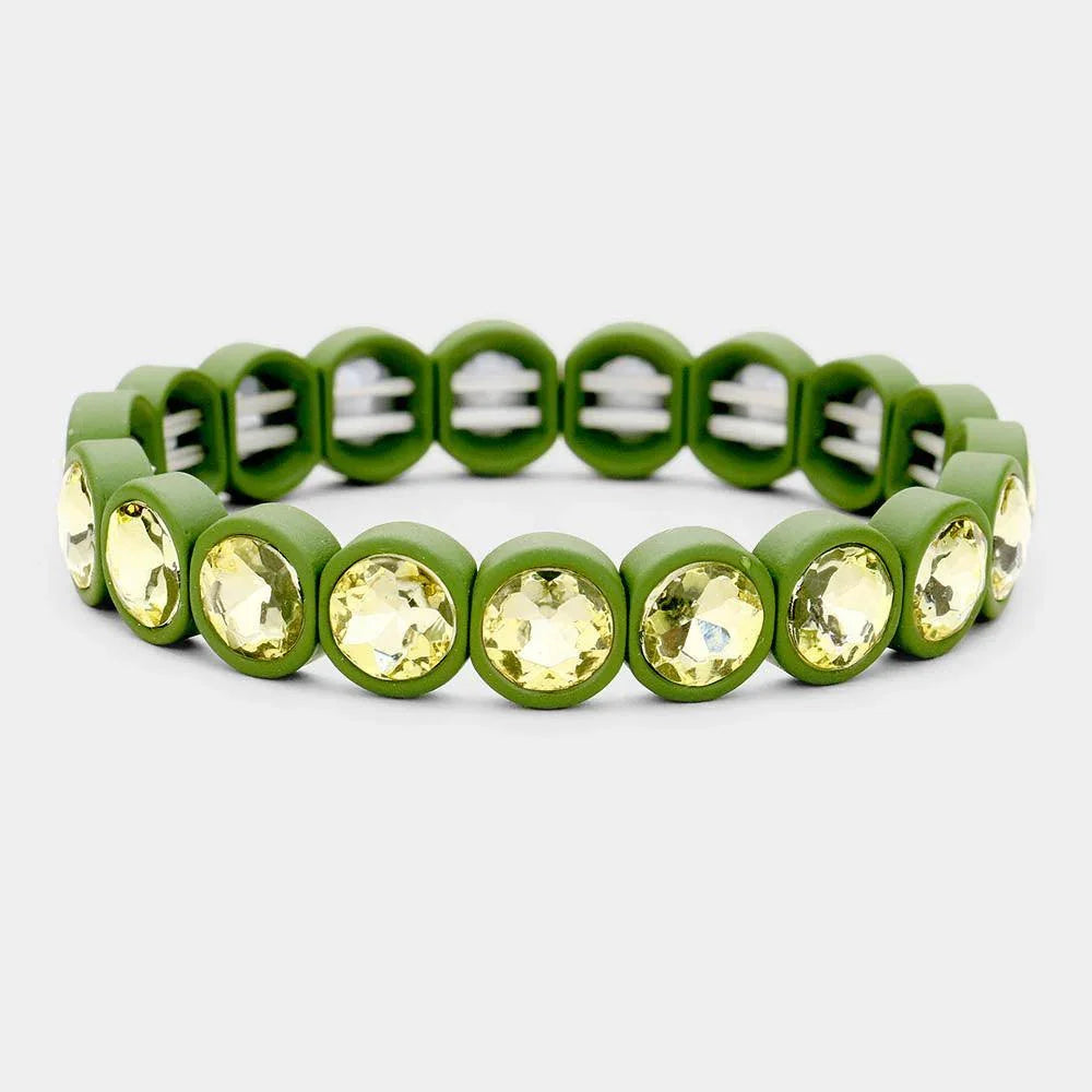 Yellow Crystal Stone Resin Bezel Trim Stretch Bracelet - Jewelry Store by Erik Rayo
