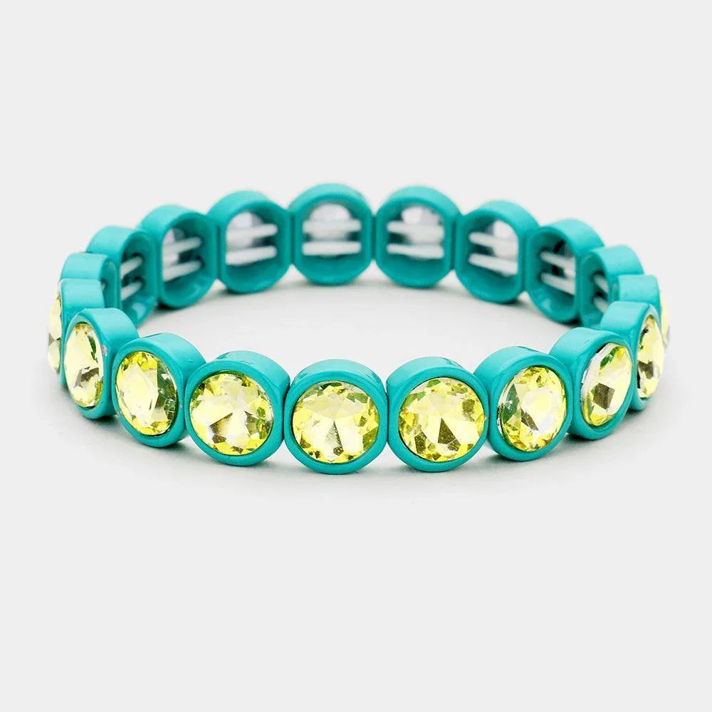 Yellow Crystal Stone Resin Bezel Trim Stretch Bracelet - Jewelry Store by Erik Rayo
