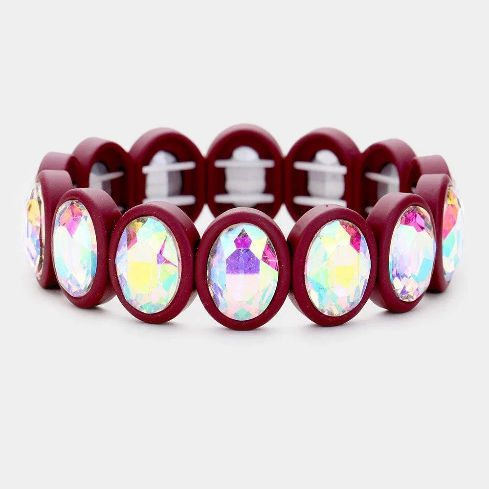 Burgundy 
Oval Cut Glass Crystal Resin Bezel Stretch Bracelet - Jewelry Store by Erik Rayo