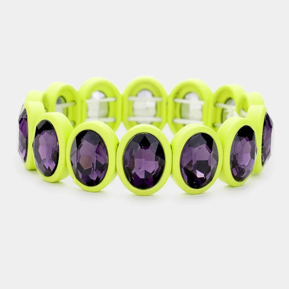 Amethyst 
Oval Cut Glass Crystal Resin Bezel Stretch Bracelet - Jewelry Store by Erik Rayo