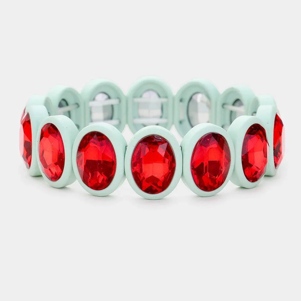 Oval Cut Glass Crystal Resin Bezel Stretch Bracelet - Jewelry Store by Erik Rayo