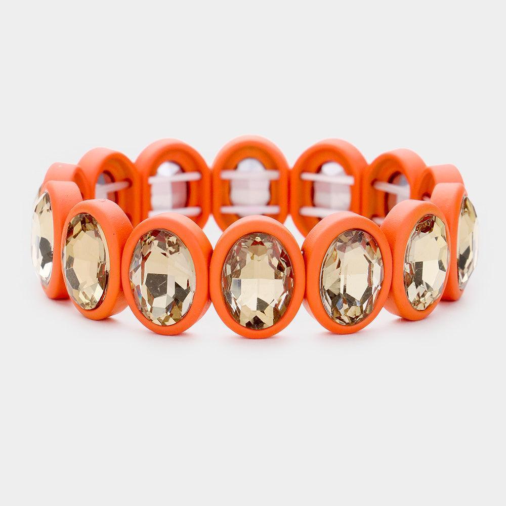 Orange 
Oval Cut Glass Crystal Resin Bezel Stretch Bracelet - Jewelry Store by Erik Rayo