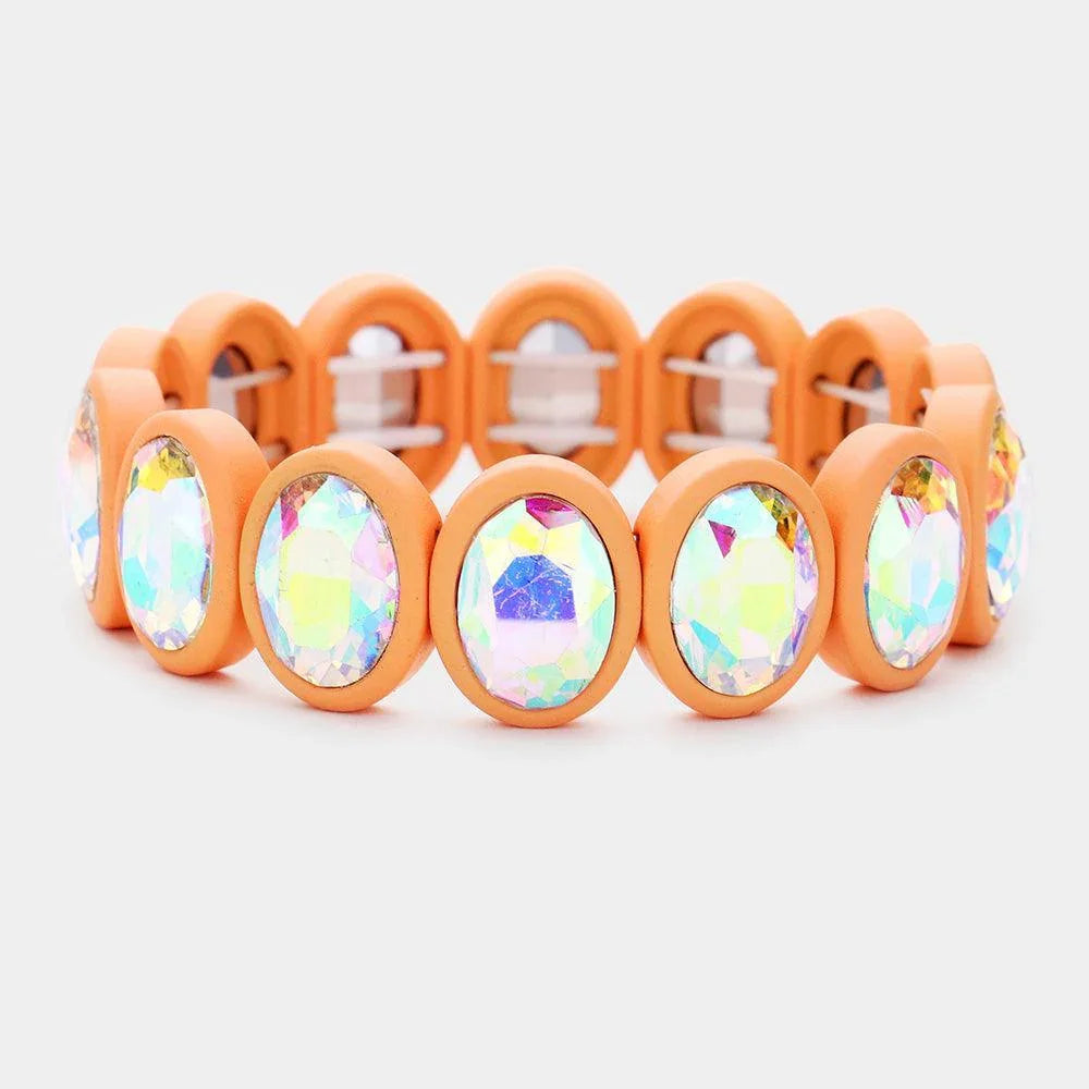 Peach 
Oval Cut Glass Crystal Resin Bezel Stretch Bracelet - Jewelry Store by Erik Rayo