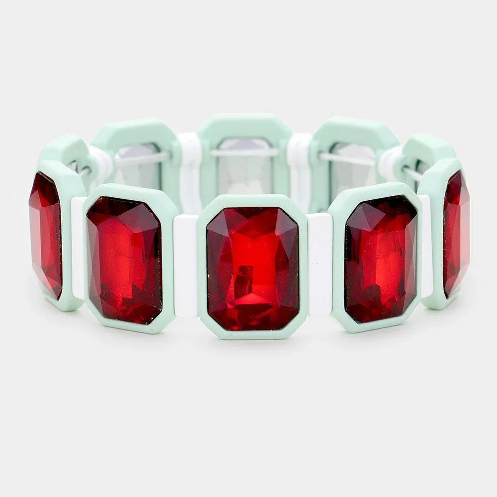 Emerald Cut Glass Crystal Resin Bezel Stretch Bracelet - Jewelry Store by Erik Rayo