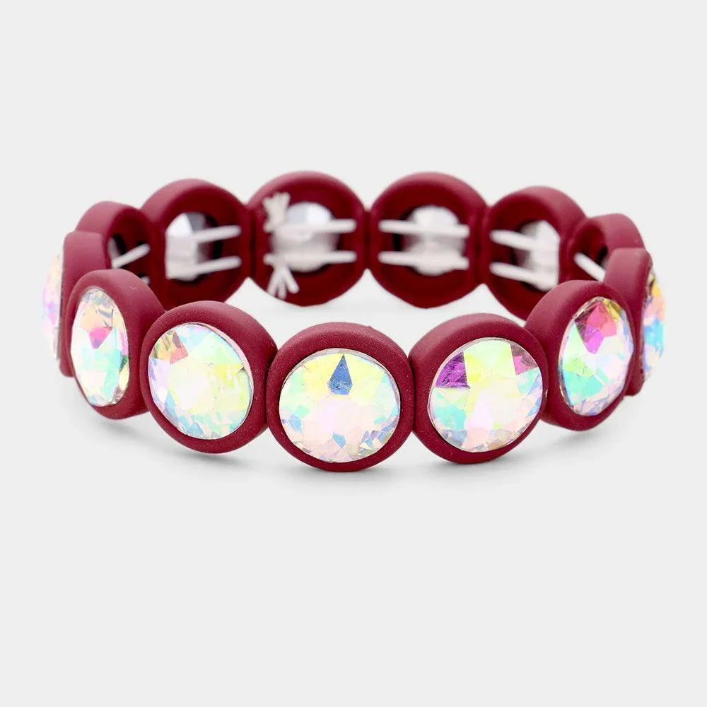 Burgundy Glass Crystal Round Bezel Stretch Bracelet - Jewelry Store by Erik Rayo