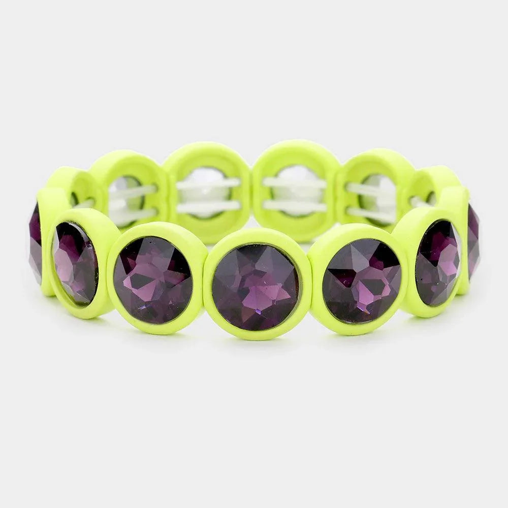 Amethyst Glass Crystal Round Bezel Stretch Bracelet - Jewelry Store by Erik Rayo