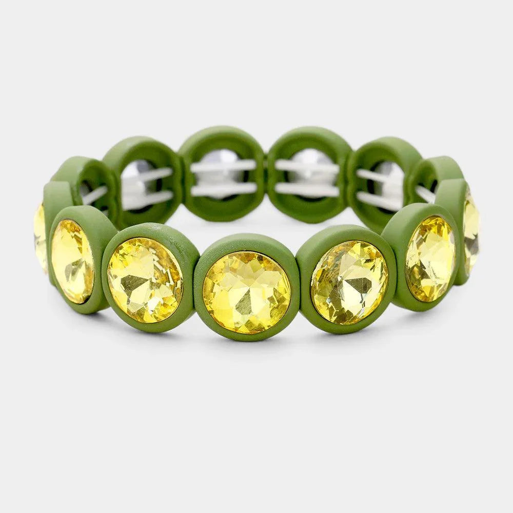Yellow Glass Crystal Round Bezel Stretch Bracelet - Jewelry Store by Erik Rayo