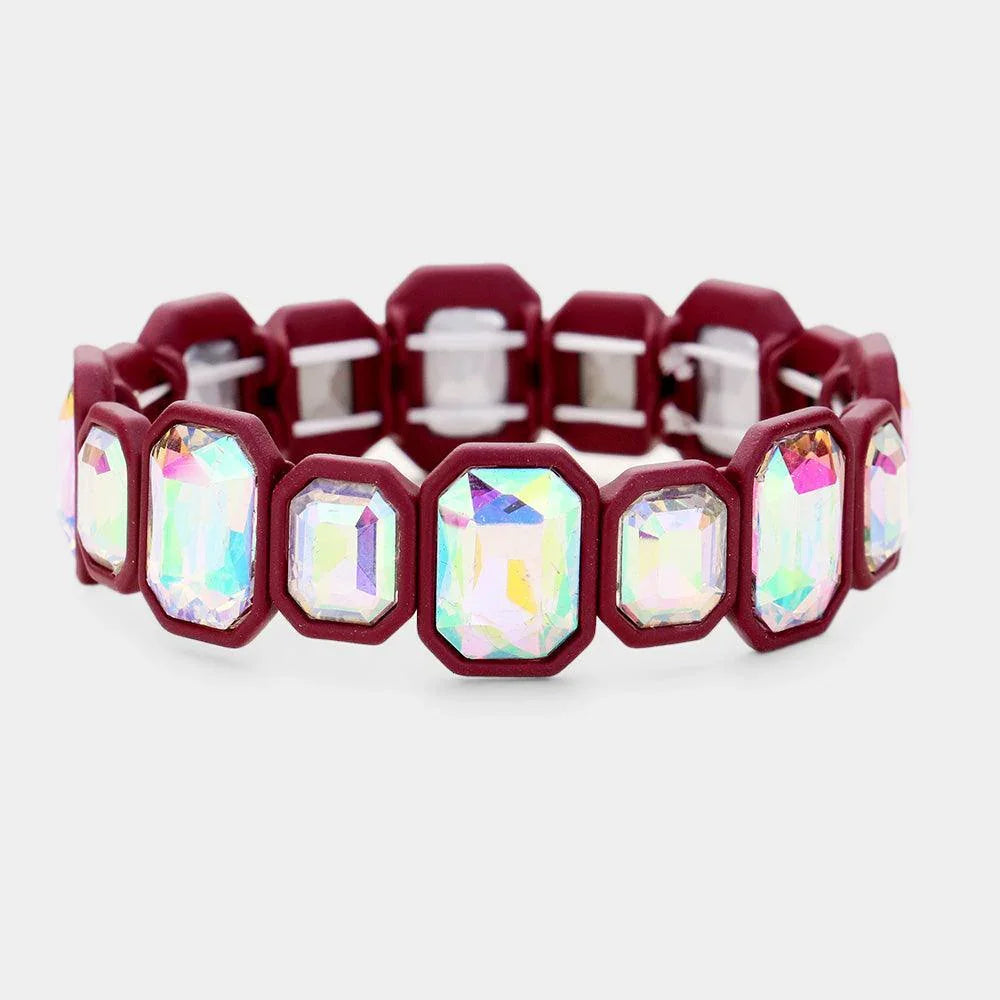 Burgundy Glass Crystal Resin Trim Stretch Bracelet - Jewelry Store by Erik Rayo