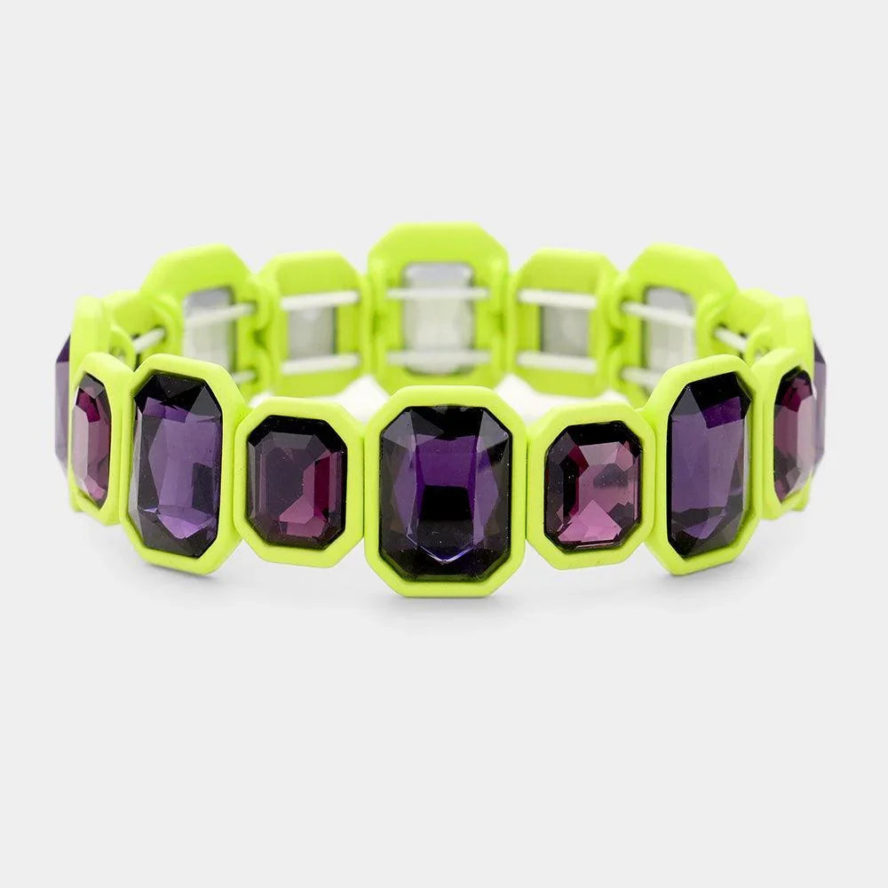 Amethyst Glass Crystal Resin Trim Stretch Bracelet - Jewelry Store by Erik Rayo