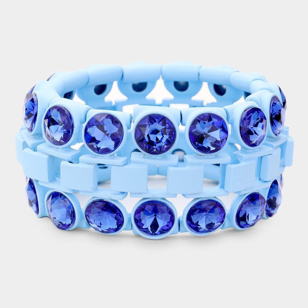 Blue Double Glass Crystal Resin Bezel Trim Stretch Bracelet - Jewelry Store by Erik Rayo