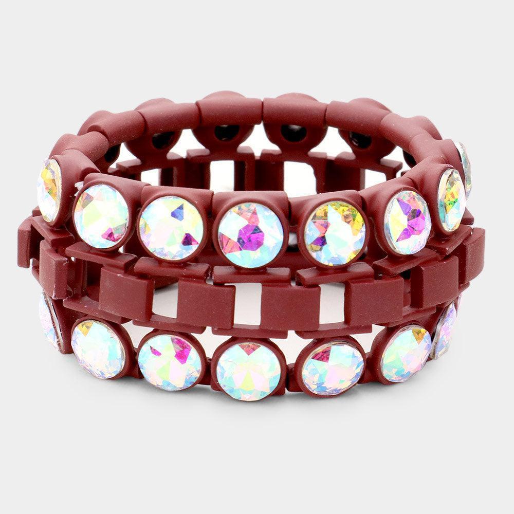 Burgundy Double Glass Crystal Resin Bezel Trim Stretch Bracelet - Jewelry Store by Erik Rayo