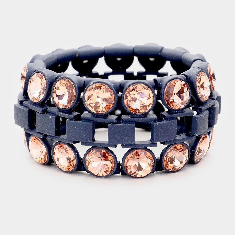 Peach Double Glass Crystal Resin Bezel Trim Stretch Bracelet - Jewelry Store by Erik Rayo