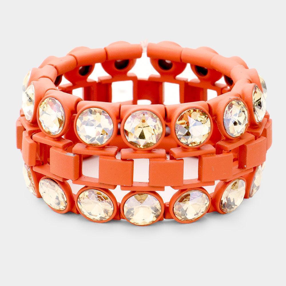 Orange Double Glass Crystal Resin Bezel Trim Stretch Bracelet - Jewelry Store by Erik Rayo
