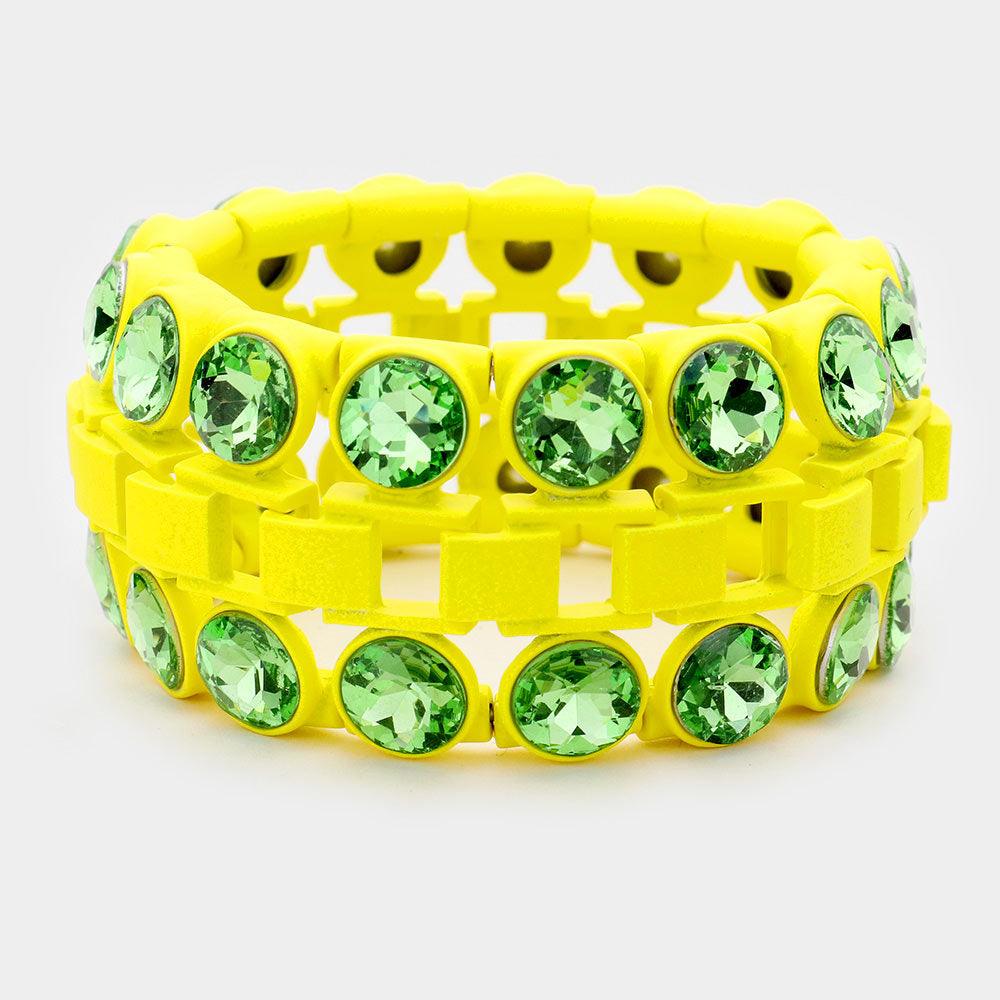 Yellow Double Glass Crystal Resin Bezel Trim Stretch Bracelet