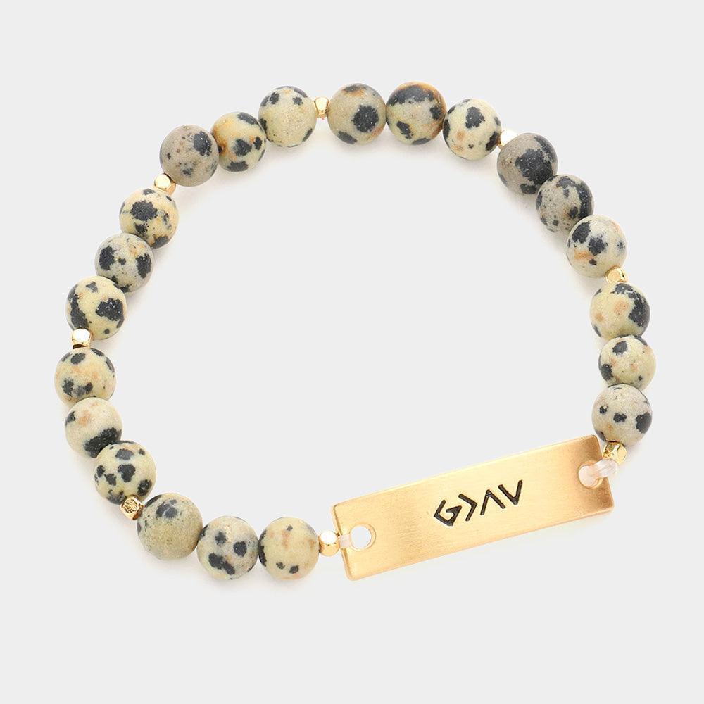 Black God is Greater Than The Highs And The Lows Metal Bar Natural Stone Stretch Bracelet - Jewelry Store by Erik Rayo