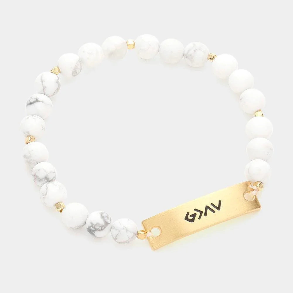 God is Greater Than The Highs And The Lows Metal Bar Natural Stone Stretch Bracelet - Jewelry Store by Erik Rayo