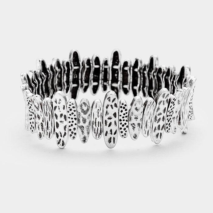 Silver Animal Print Metal Bar Stretch Bracelet - Jewelry Store by Erik Rayo