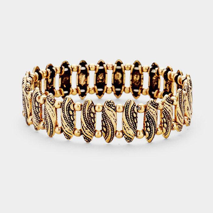 Gold Embossed Oval Metal Stretch Bracelet - Jewelry Store by Erik Rayo