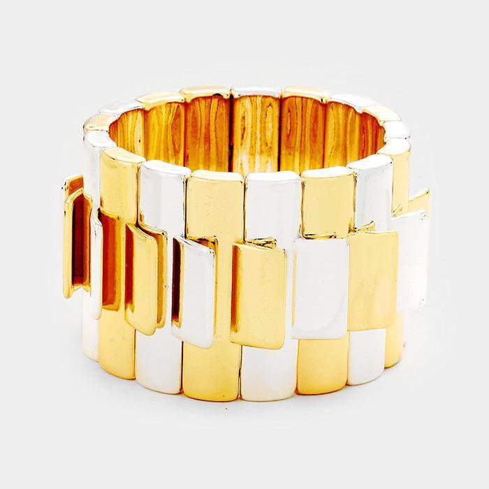 Silver Geo Rectangular Metal Bar Stretch Bracelet - Jewelry Store by Erik Rayo