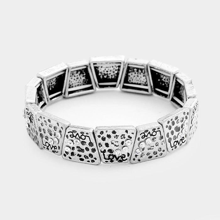 Silver Love Bubble Textured Rhinestone Stretch Bracelet - Jewelry Store by Erik Rayo