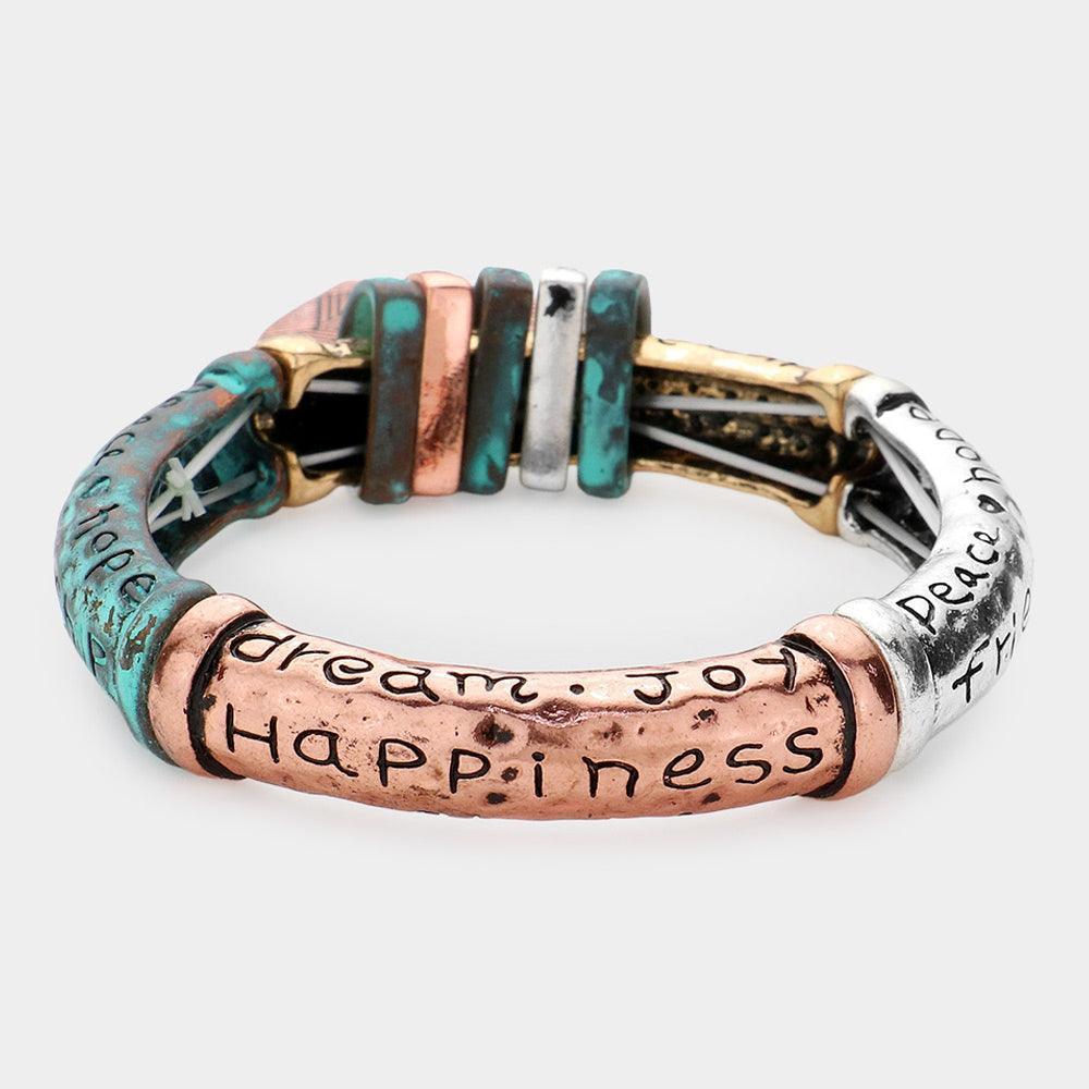 Friendship Message Heart Pendant Charm Metal Stretch Bracelet - Jewelry Store by Erik Rayo