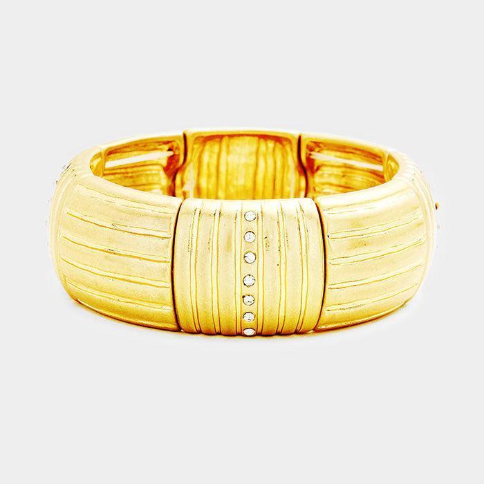 Gold Rhinestone Detail Metal Stretch Bracelet - Jewelry Store by Erik Rayo