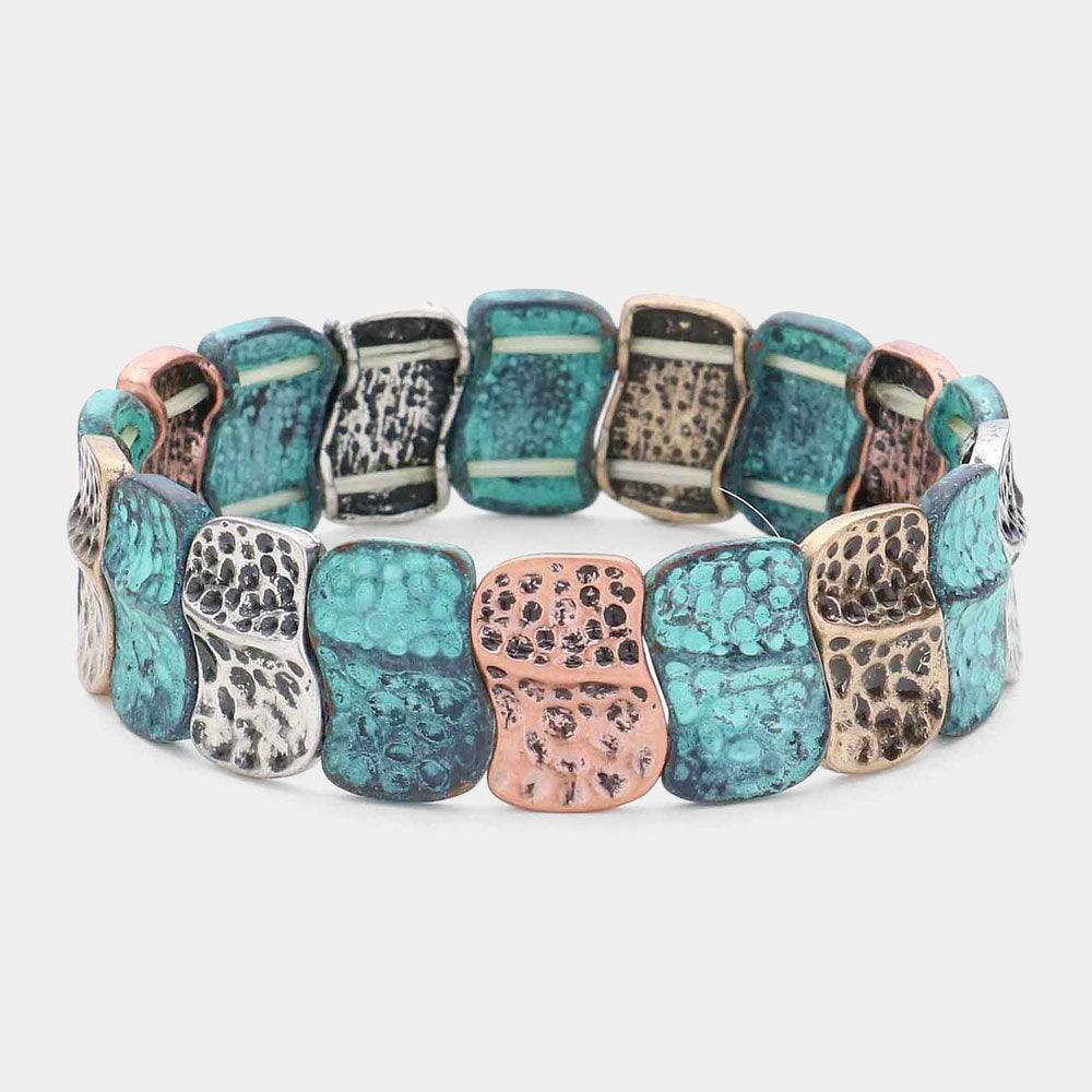 Burnished Textured Metal Link Stretch Bracelet - Jewelry Store by Erik Rayo