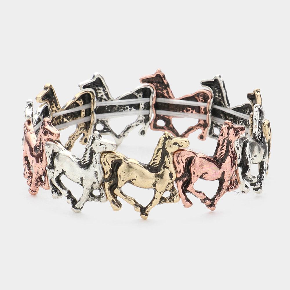 Burnished Metal Horse Link Stretch Bracelet - Jewelry Store by Erik Rayo