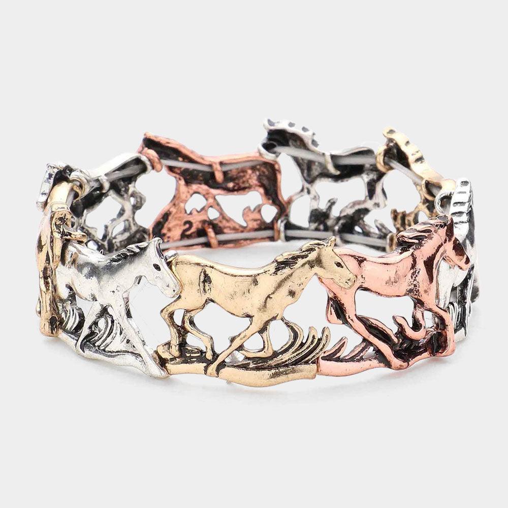 Burnished Metal Horse Link Stretch Bracelet - Jewelry Store by Erik Rayo