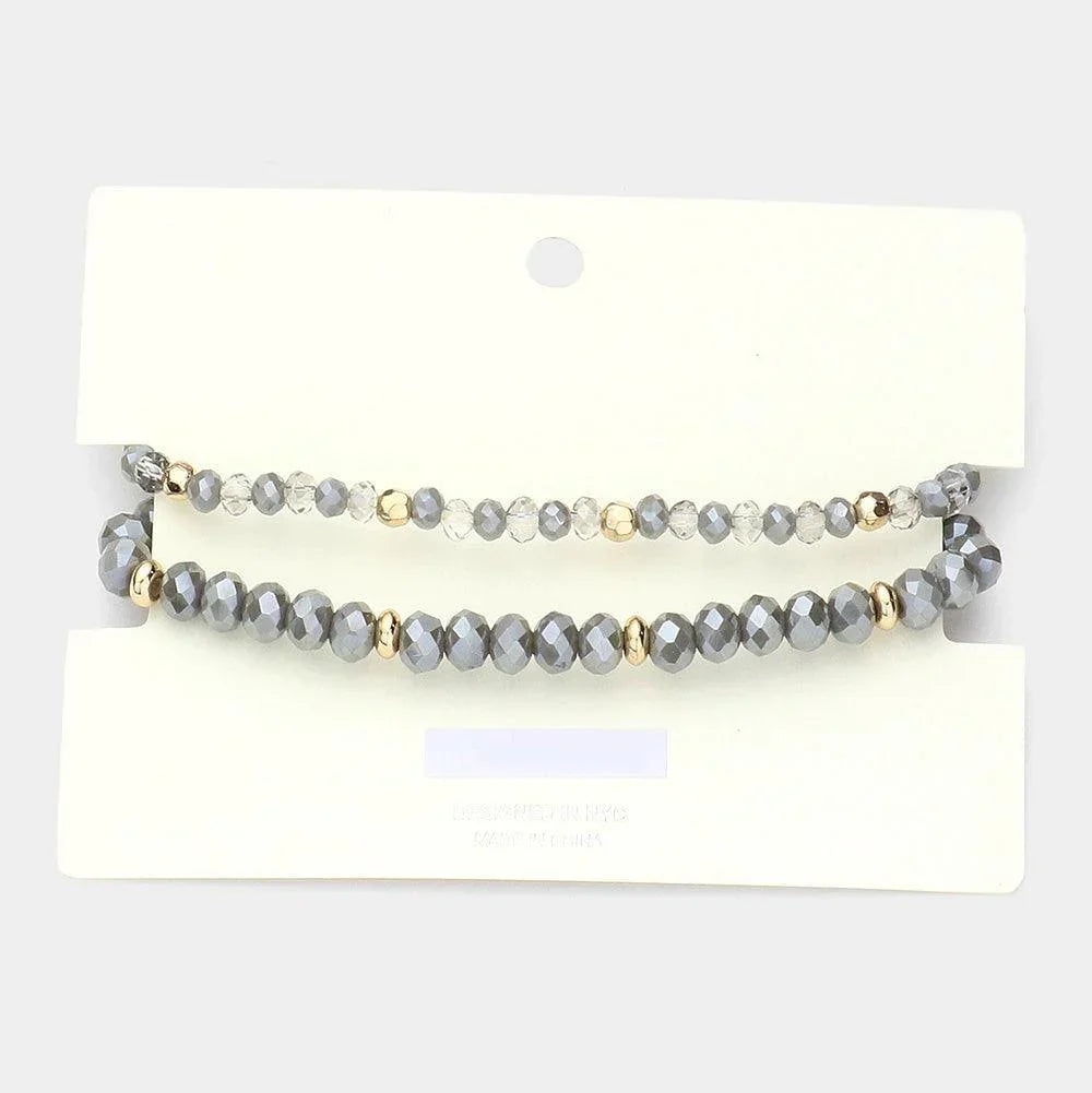 Gray mama Metal Disc Message Charm Faceted Beaded Stretch Bracelet - Jewelry Store by Erik Rayo