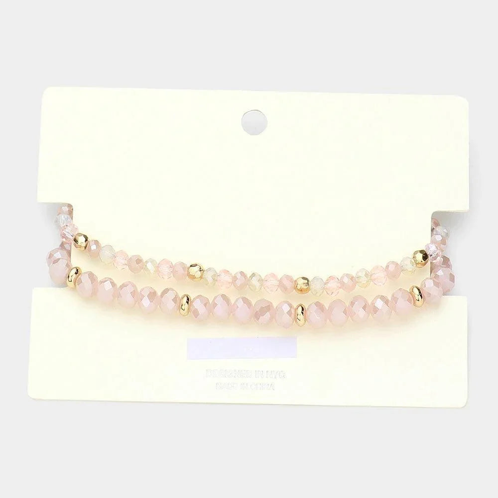 Pink mama Metal Disc Message Charm Faceted Beaded Stretch Bracelet - Jewelry Store by Erik Rayo