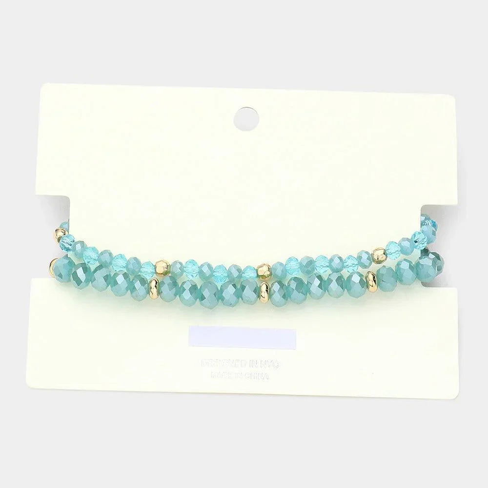 Turquoise mama Metal Disc Message Charm Faceted Beaded Stretch Bracelet - Jewelry Store by Erik Rayo
