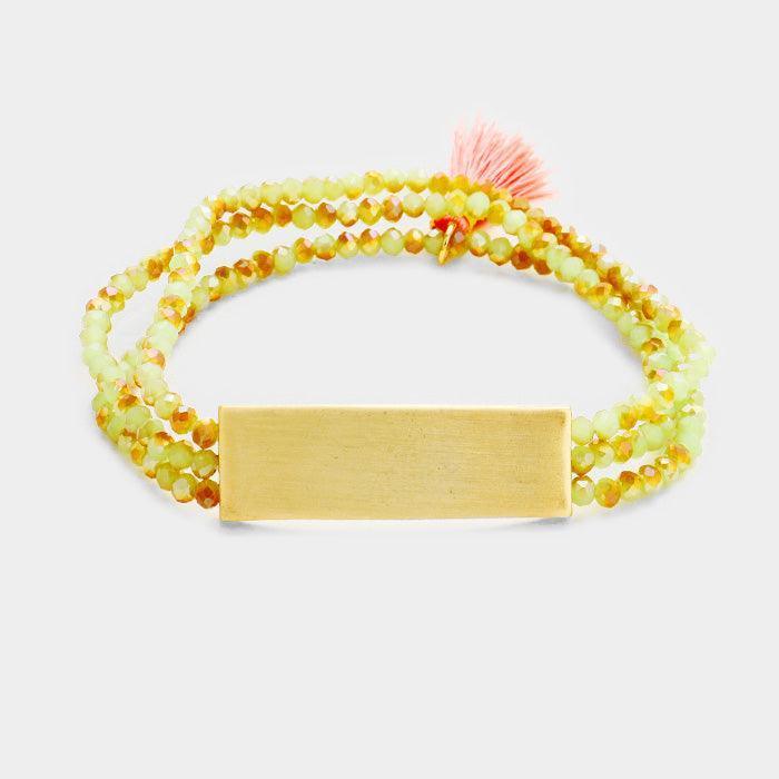 Pink Triple Strand Rectangle Accented Tassel Stretch Bracelet - Jewelry Store by Erik Rayo