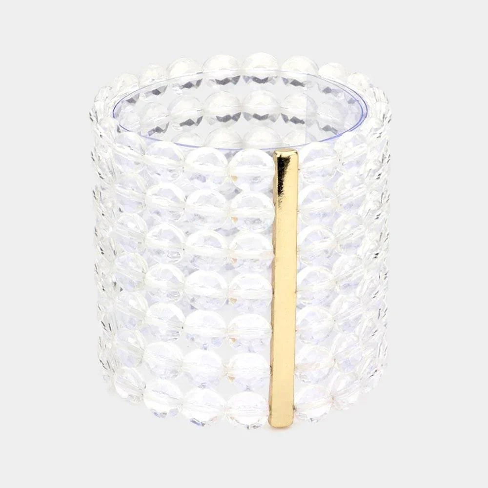 7Rows Wide Faceted Round Clear Lucite Beaded Stretch Bracelet - Jewelry Store by Erik Rayo