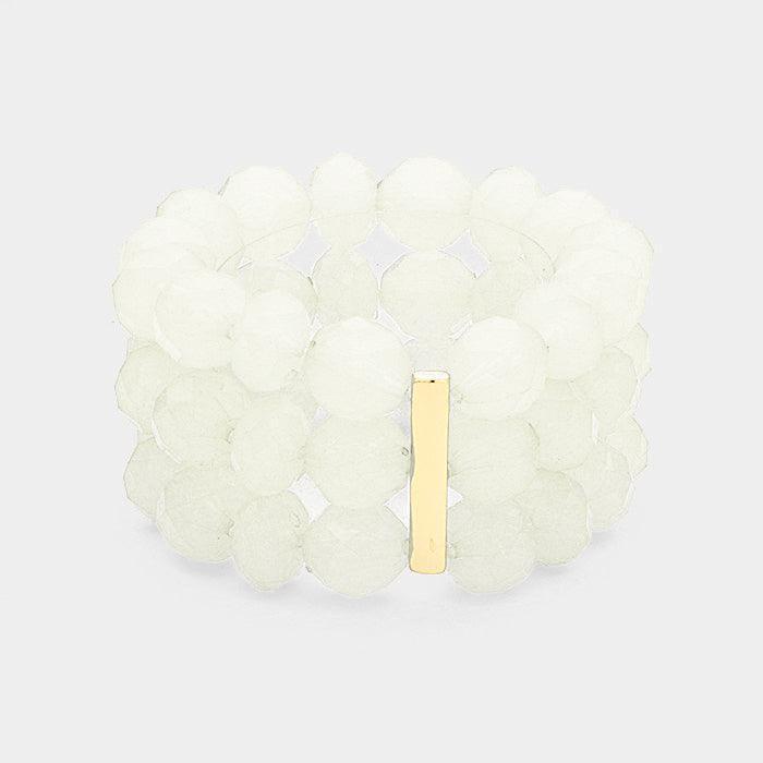 Clear 3Rows Faceted Beaded Ball Stretch Bracelet - Jewelry Store by Erik Rayo