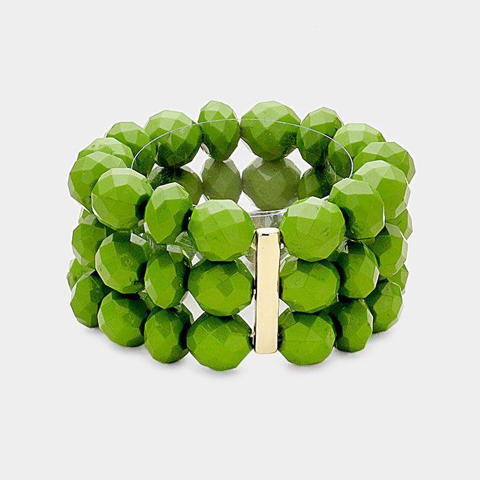Green 3Rows Faceted Beaded Ball Stretch Bracelet - Jewelry Store by Erik Rayo