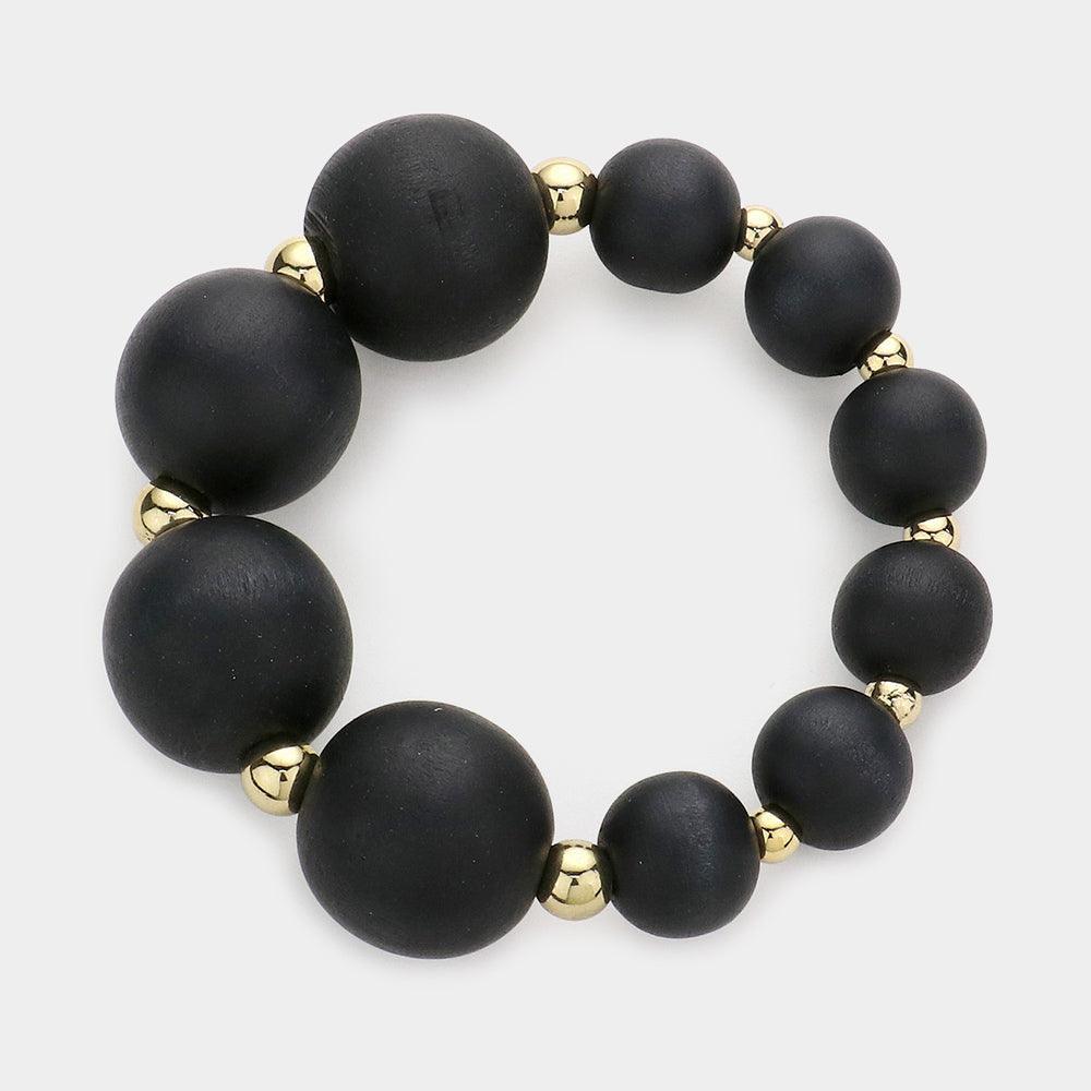 Black Wood Ball Stretch Bracelet - Jewelry Store by Erik Rayo