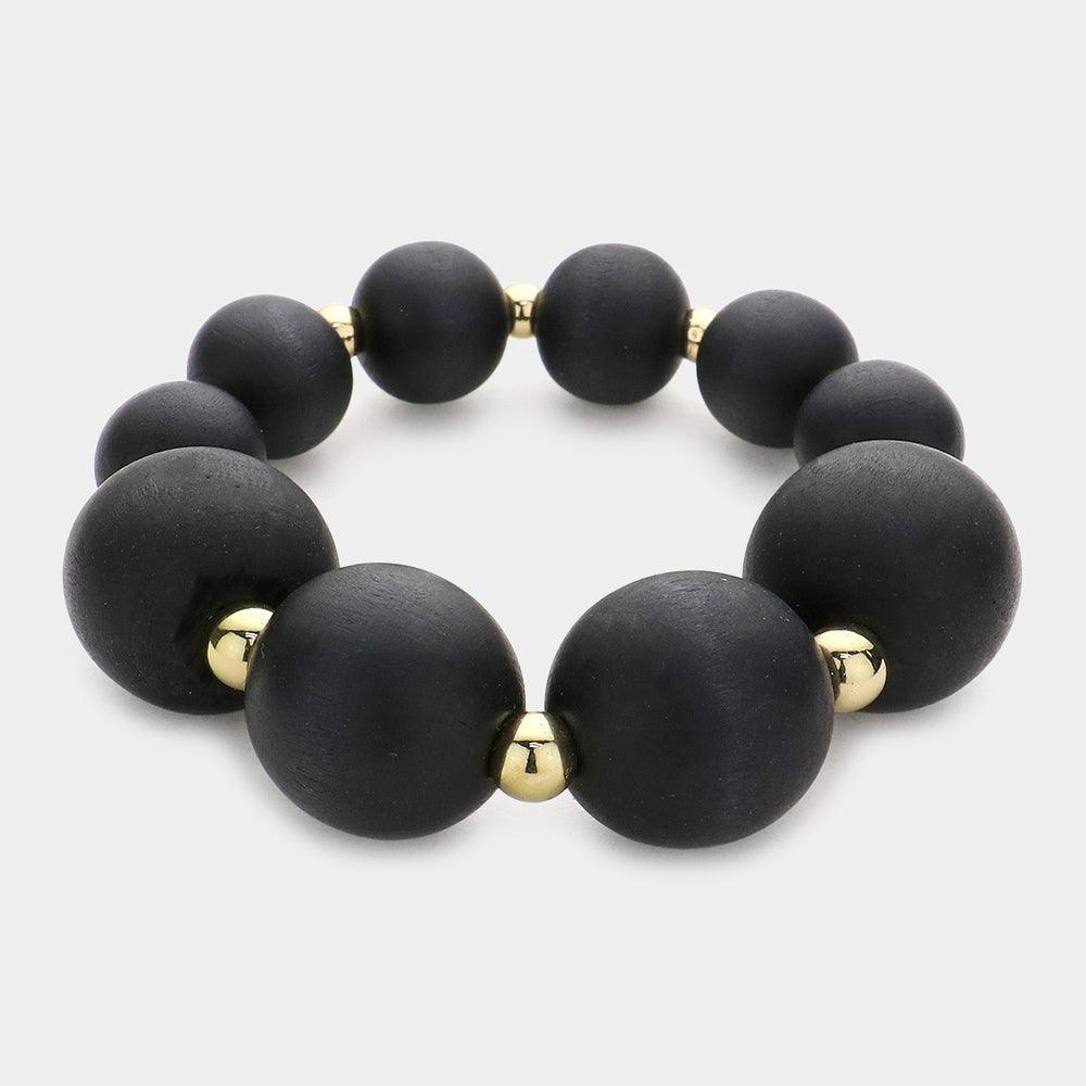 Black Wood Ball Stretch Bracelet - Jewelry Store by Erik Rayo