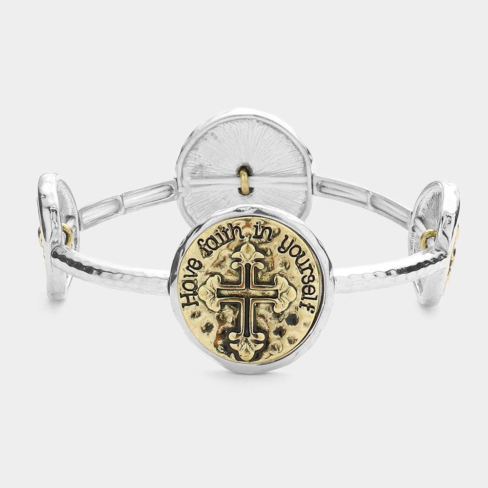 Two Tone Faith In Yourself Message Two Tone Stretch Bracelet - Jewelry Store by Erik Rayo