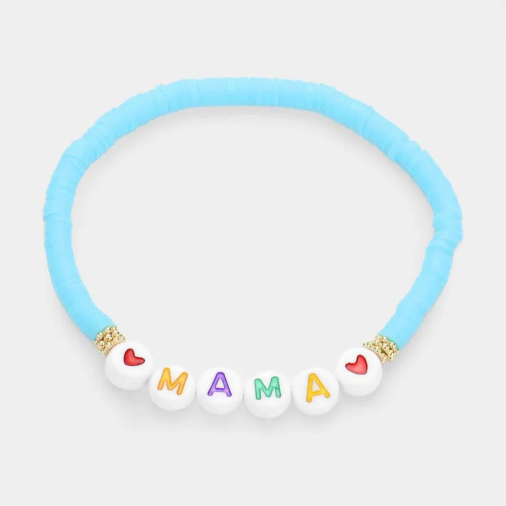 Blue MAMA Heishi Beaded Message Stretch Bracelet - Jewelry Store by Erik Rayo
