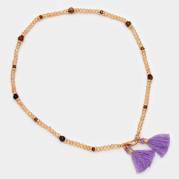 Gold Beaded wrap stretch bracelet with double tassel charms - Jewelry Store by Erik Rayo