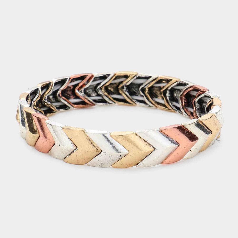 Burnished Metal Chevron Stretch Bracelet - Jewelry Store by Erik Rayo