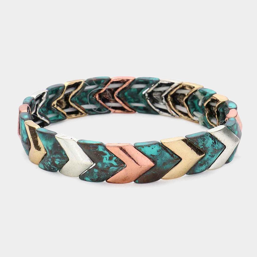 Burnished Metal Chevron Stretch Bracelet - Jewelry Store by Erik Rayo