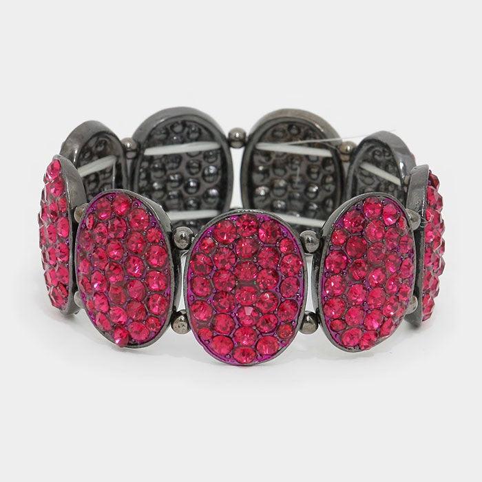 Hematite Crystal pave oval metal stretch bracelet